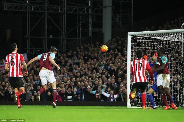 Carroll heads in against Southampton (photo: BPI)