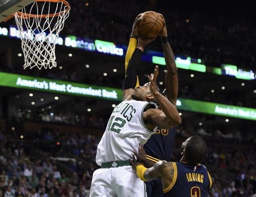 Boston Celtics center Al Horford (42) tries to attack the rim against Cleveland Cavaliers forward LeBron James (23). Photo:Bob DeChiara-USA TODAY Sports 