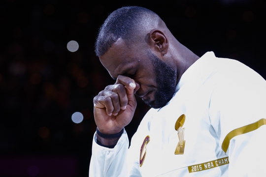 Clevland Cavaliers forward LeBron James during the ring award ceremony.  Courtesy of  Rick Osentoski-USA TODAY Sports. 
