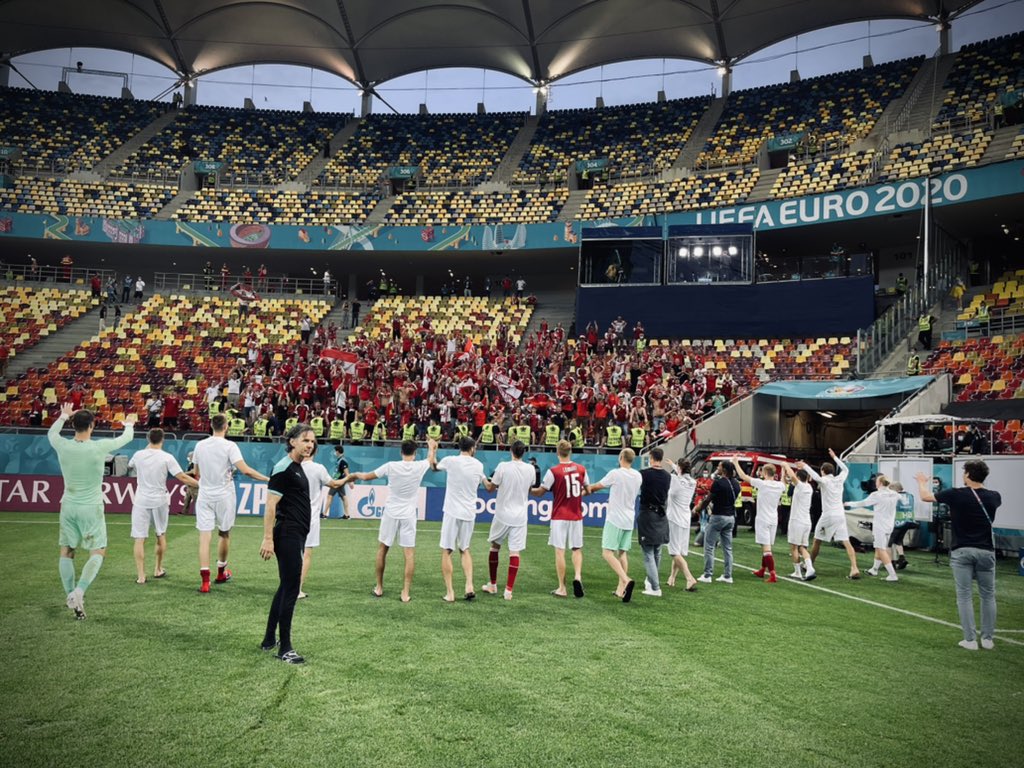 Selección austriaca celebrando con la afición la victoria Foto: UEFA.com