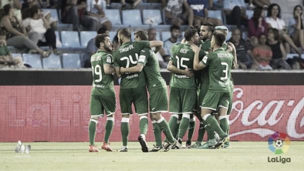 El Lega celebrando el gol de Víctor Díaz en Vigo | Foto: La Liga