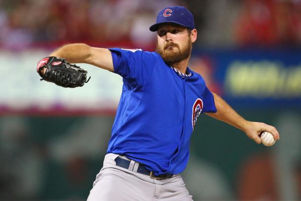 Travis Wood pitches for the Chicago Cubs during the 2016 Season- Chicago Tribune