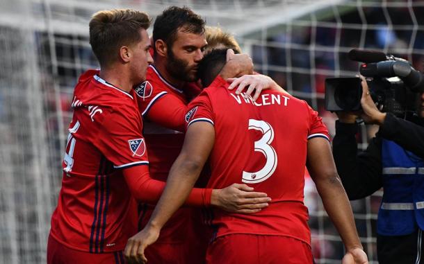 Los futbolistas de Chicago Fire celebran el triunfo ante Philadelphia Union // Imagen: Chicago Fire