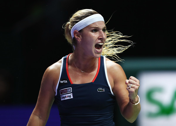 Cibulkova celebrates a point in her match with Kerber (Photo by Julian Finney / Getty Images)