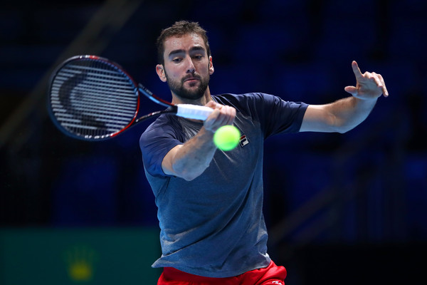 Cilic practising ahead of the ATP World Tour Finals (Photo by Clive Brunskill / Getty Images)