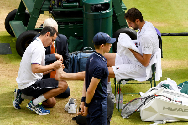 The 2014 US Open champion received a medical timeout on his blister which was affecting his movement (Photo by Shaun Botterill / Getty)