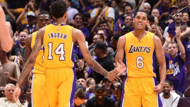 Volti sorridenti in casa Lakers, quelli di Ingram e Clarkson - Foto NBA.com