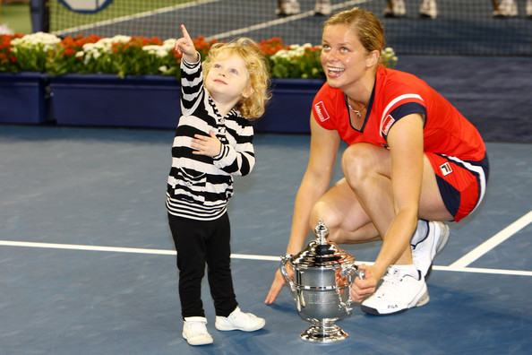 Clijsters famously pictured here with her daughter Jada after winning the US Open title in 2009 (Photo by Julian Finney / Getty Images)