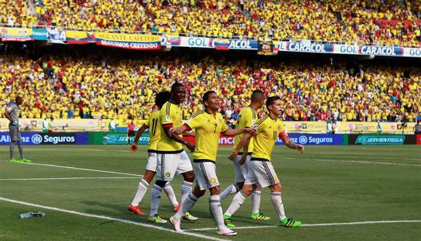 Bacca celebrando su gol con la Selección. Foto: EFE.
