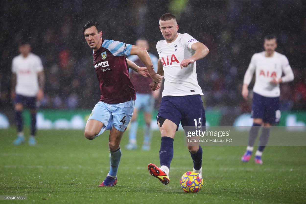 Jack Cork tussled with Eric Dier in Burnley's win over Tottenham Hotspur: Tottenham Hotspur FC/GettyImages