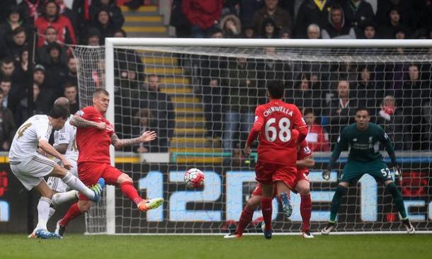 Cork curls in Swansea's second of the day (photo: Getty Images)