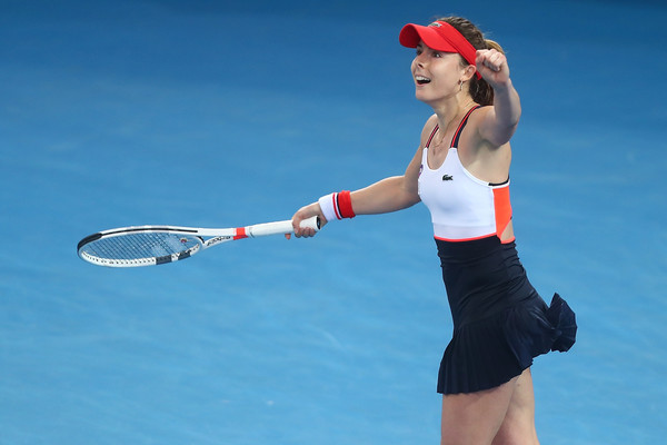 Cornet celebrates her victory over Cibulkova (Photo by Chris Hyde / Getty Images)