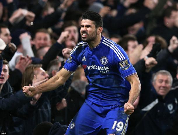 Costa celebrates his late equaliser against United. | Image credit: PA