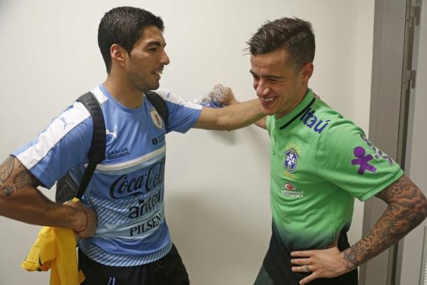Luis Suarez and Coutinho pictured together after the game (photo: twitter)