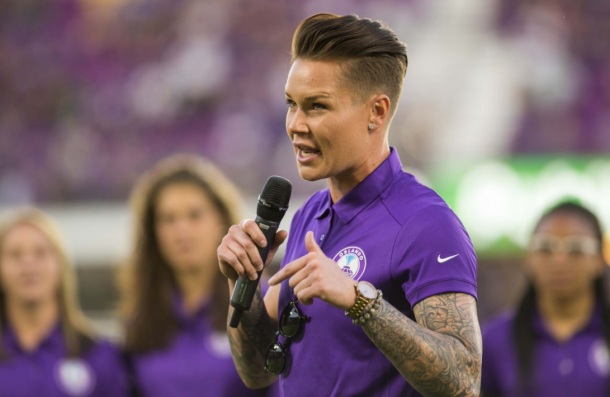 Ashlyn Harris telling fans to #FillTheBowl/ Photo: Orlando Pride's twitter @ORLPride