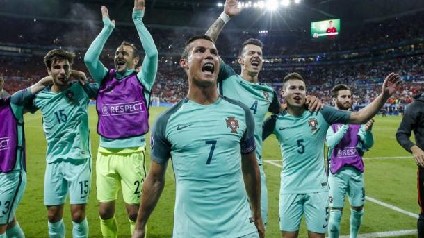 The Portugal players celebrating their semi-final win over Wales | Photo: Sky Sports
