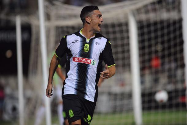 Cristo Martín, celebrando su gol. Foto: FC Cartagena