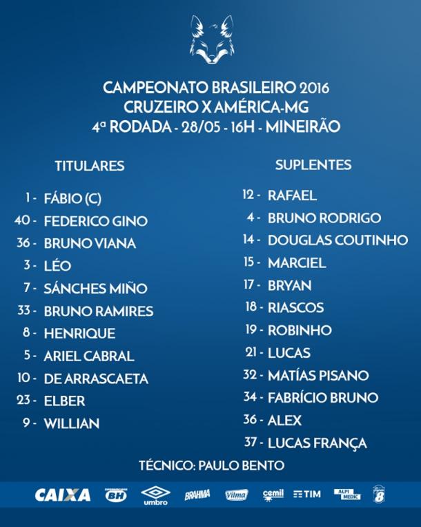 O Cruzeiro está confirmado. (Foto:@Cruzeiro)