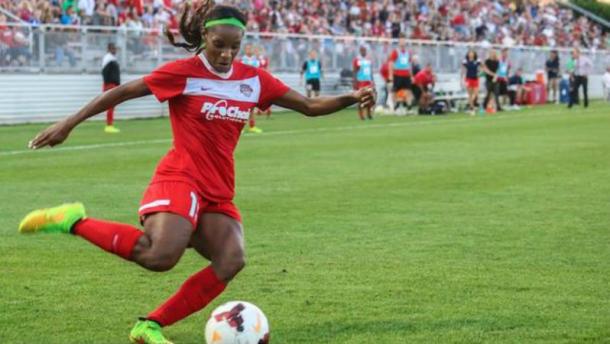 Spirit's Crystal Dunn will be searching for her first goal of the season on Saturday. Photo provided by The Equalizer.