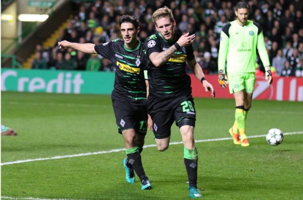 Hahn celebra su gol junto a Strobl | Foto: Borussia Mönchengladbach