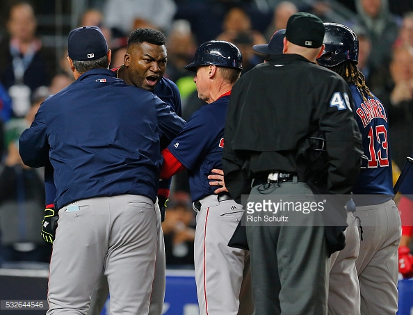 David Ortiz lashes out against home plate umpire Ron Kulpa on May 6, 2016,  at Yankee Stadium  (Photo by Rich Schultz/Getty Images)​