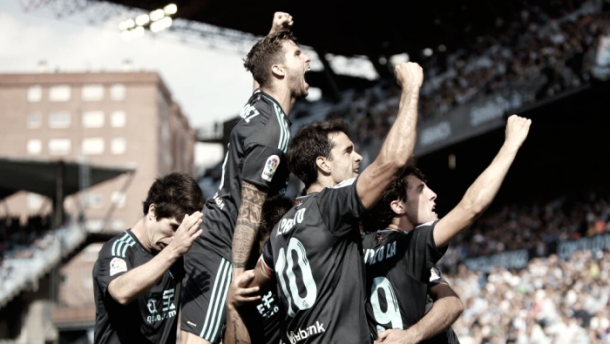 Los jugadores celebran el gol que supuso el acceso a Europa. Foto: Real Sociedad