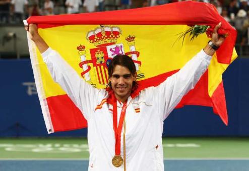 Nadal with his gold medal in Beijing (Getty)