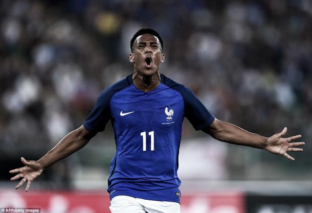 Martial was delighted to score his first goal for the national team (Source:gettyimages)