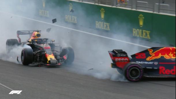 Choque entre Max Verstappen y Daniel Ricciardo en el GP de Azerbaiyán | Foto: @F1