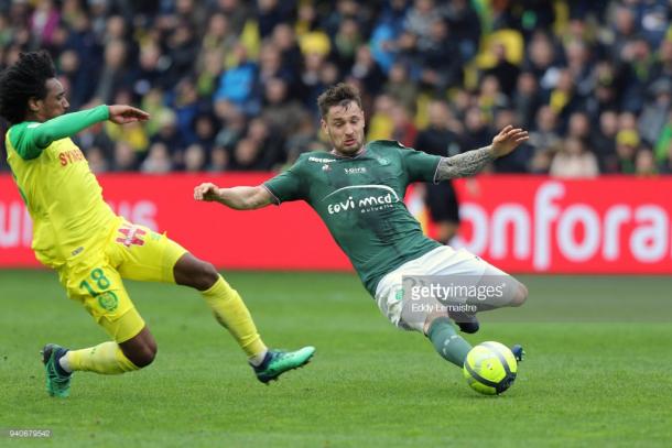 Debuchy making a challenge away at Nantes in April. Souce | Getty Images.