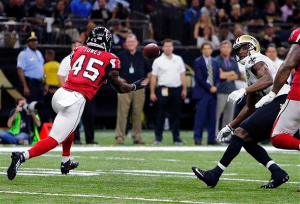 Deion Jones returned an interception 90 yards for a touchdown in Week 3 as the Falcons moved to 2-1 on the season. (Source: Butch Dill/AP Photo)