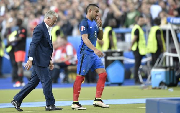 Deschamps and Payet pictured just after the winner (photo: UEFA)