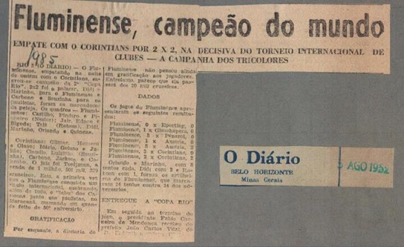 Times campeões da taça Rio mas só um acha que era mundial