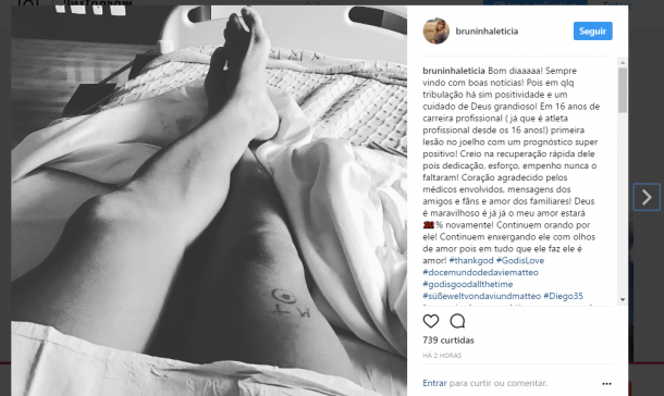 Bruna Leticia, esposa de Diego, comemorou o procedimento bem sucedido e agradeceu em suas redes sociais. (Foto: Reprodução/Instagram)