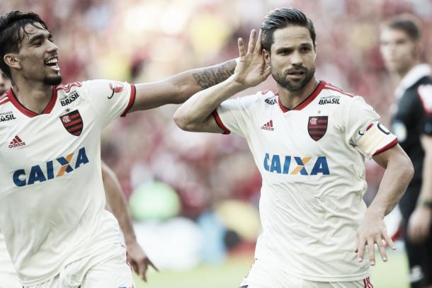 Diego comemora primeiro gol do Flamengo contra o Bahia. Foto: Gilvan de Souza/Flamengo