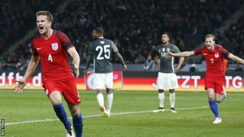 Eric Dier celebrates his stoppage-time winer against Germany | Photo: Reuters