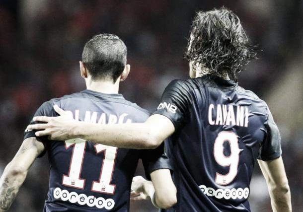 Di Maria e Cavani, in coppia, assieme a Ibrahimovic nel terzetto di punte del PSG. Foto: L'Equipe