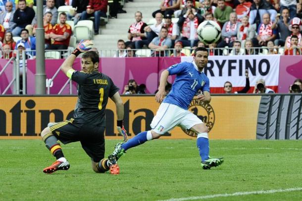 Gol de Di Natale a Iker Casillas, significaba el 1-0 a favor de Italia. Fuente: todomercadoweb.es