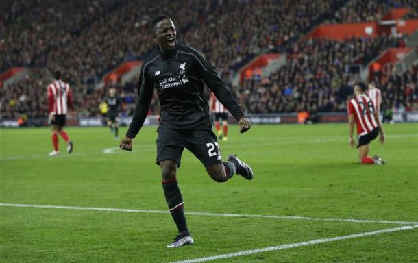 Origi celebrates one of his three goals against Southamptone earlier this season (photo: getty)