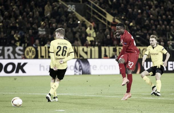 Origi fires Liverpool's goal in the first-leg in Germany. (Picture: Getty Images)
