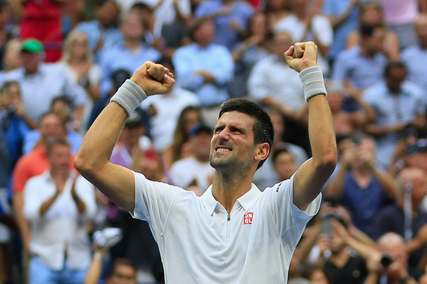 Djokovic after celebrating his victory over Monfils (Photo by Chris Trotman / Getty Images)