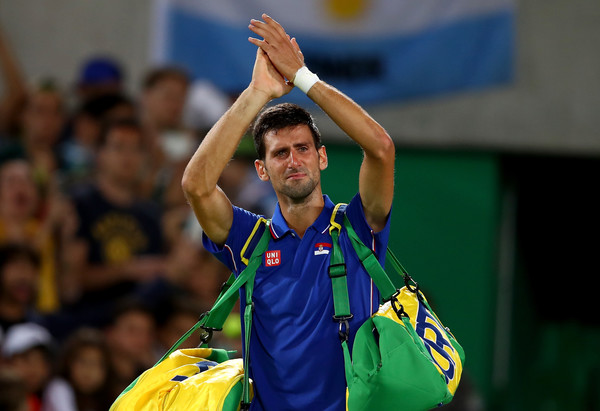 An emotional Djokovic acknowledges the crowd following his straight sets defeat to Juan Martin del Potro at the Rio Olympics (Photo by Clive Brunskill / Getty Images)