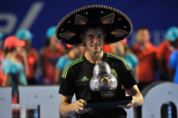 Dominic Thiem posing with the trophy after winning his second tournament of the year in Acapulco. Photo: Getty Images