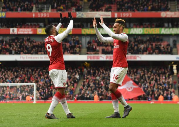 Lacazette y Aubameyang celebran un gol con el Arsenal | Fotografía: Arsenal