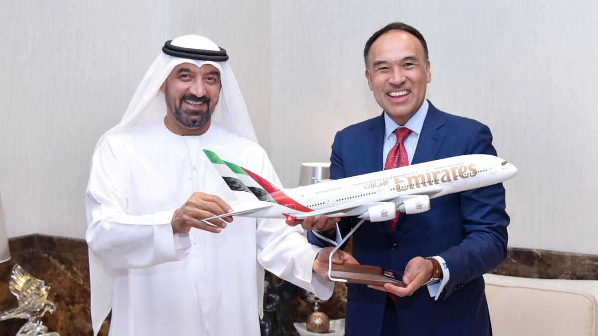 Sheikh Ahmed with NBA Deputy Commissioner and Chief Operating Officer Mark Tatum. | Image Via: Emirates