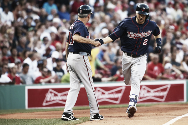 Brian Dozier rounds third base after hitting a home run in the second inning. (Photo: Maddie Meyer/Getty Images North America)