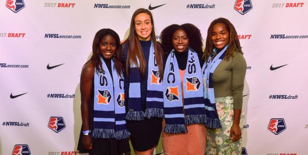 Four Sky Blue FC draftees at the 2017 NWSL College Draft (Photo: Sky Blue FC)