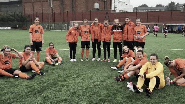 Dundee United's team after their win. Photo: Justine Mitchell's Twitter @justinedufc