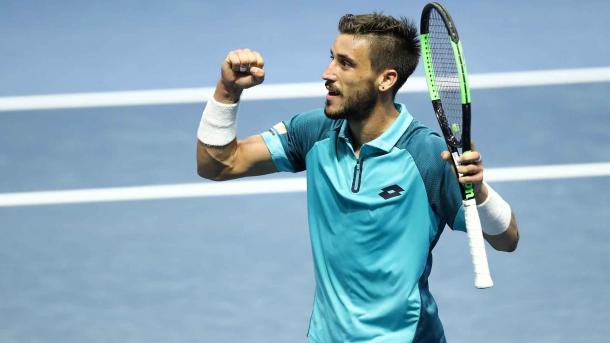 Dzumhur pumps his fist after reigning supreme at the St. Petersburg Open last year (Photo: ATP)