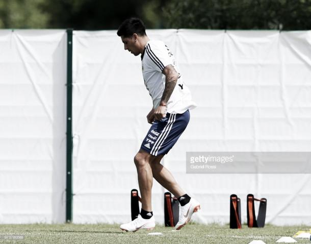 Enzo Pérez, en uno de sus primeros entrenamientos tras ser convocado / Fuente: Getty Images